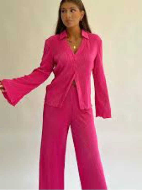 Tops - Pleated Satin Half Button Front Top - Fuchsia Pink XS- never worn!